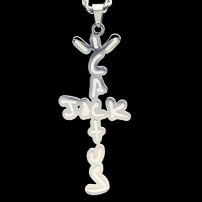 Cactus Jack Necklace! Etched Stainless Steel Pendant + Steel Chain Travis Scott