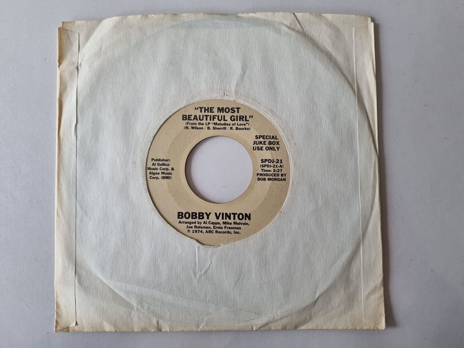 Bobby Vinton - The most beautiful girl 7'' Vinyl US JUKEBOX PROMO