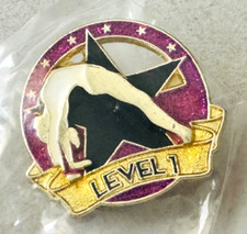 NEW Crown GLITTER Gymnastics Lapel Pin LEVEL 1 Purple