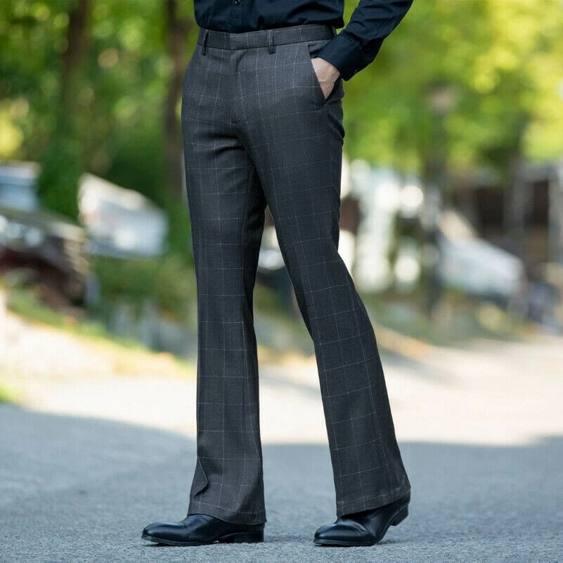 Mens black bell bottom pants sales
