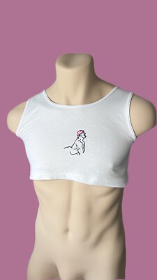 H.E.Arts Good Boy erotic art custom embroidery mens white cotton Crop tank top