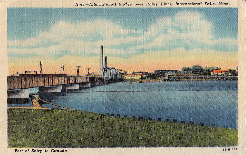 Postcard International Bridge oer Rainy River International Falls MN eBay