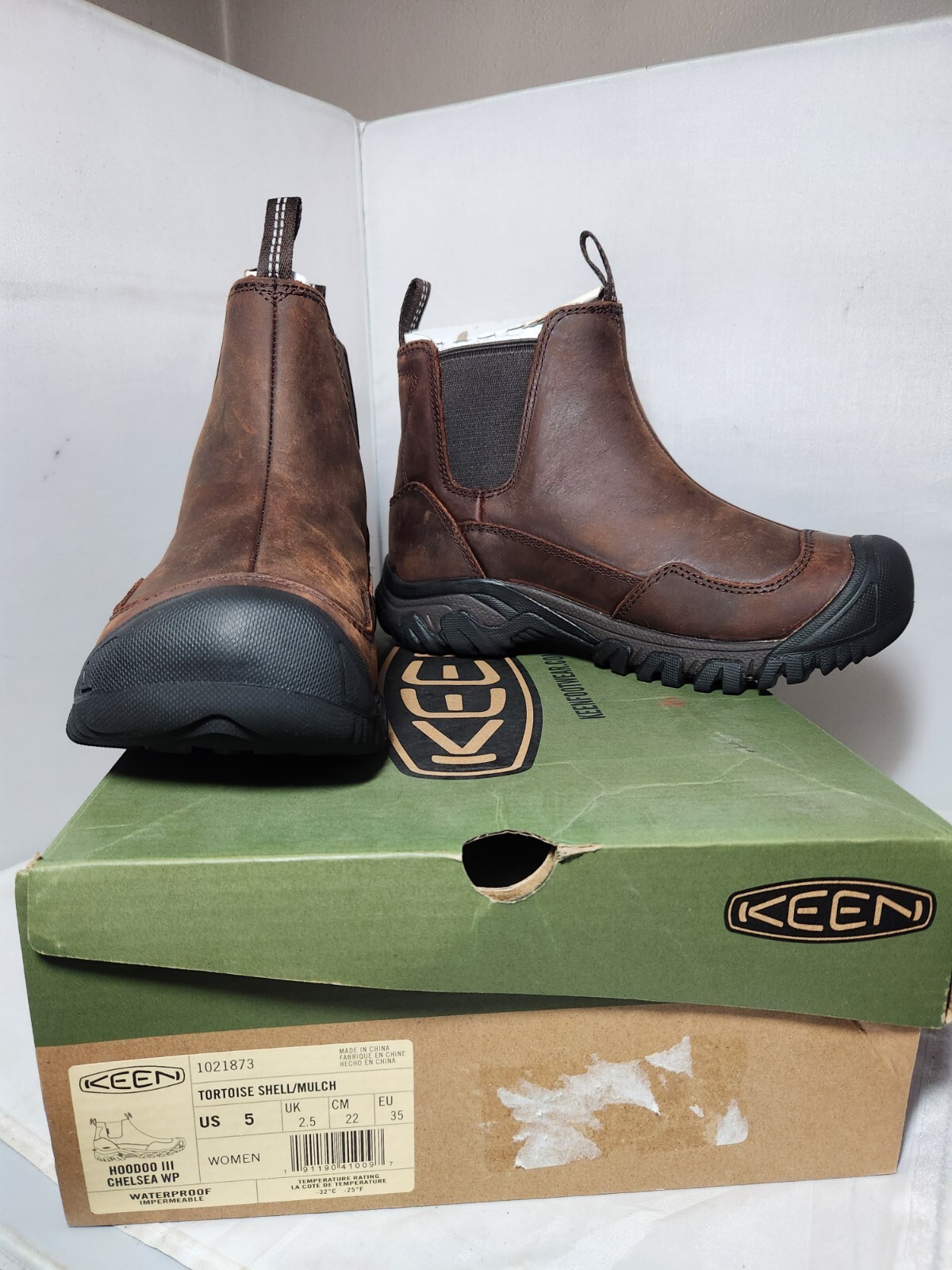 STIVALI DONNA KEEN HOODOO III CHELSEA IMPERMEABILI MARRONI PULL ON TAGLIA 5 NUOVI IN SCATOLA