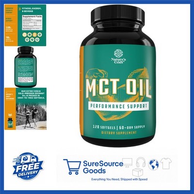 MCT Oil Softgels 120 Count Unflavored Coconut Oil for Energy & Brain Support