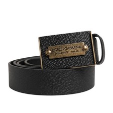DOLCE & GABBANA Belt Men Black Calf Leather Metal Buckle 115cm / 46in RRP 470usd