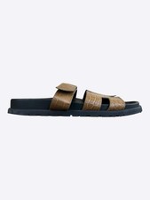 Hermes Black & Brown Crocodile Chypre Sandals