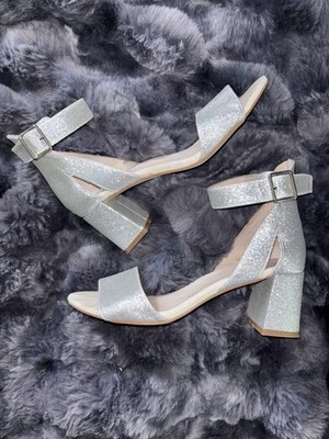 Shoe The Bear Sandalen Echtleder Gr. 38 Silber/ Glitzer Blockabsatz Wie Neu