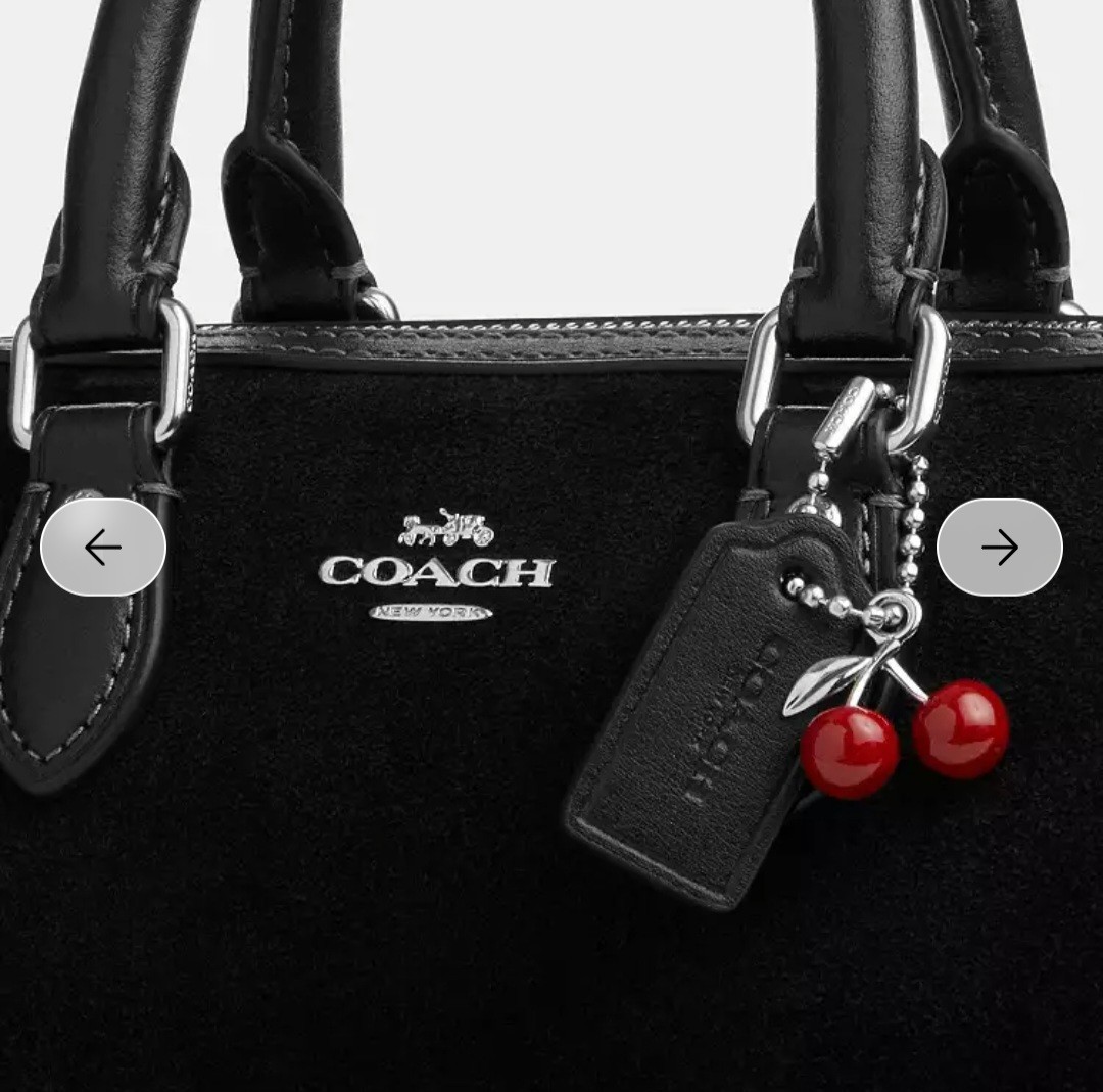 新品☆COACH☆馬車刺繍☆トレーナー☆ブラック☆XS☆ NWT Coach Mini Rowan Crossbody Bag W/ Cherry Charm Black Suede