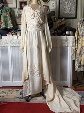 Antique 1910s Embroidered Iris Gown, Train