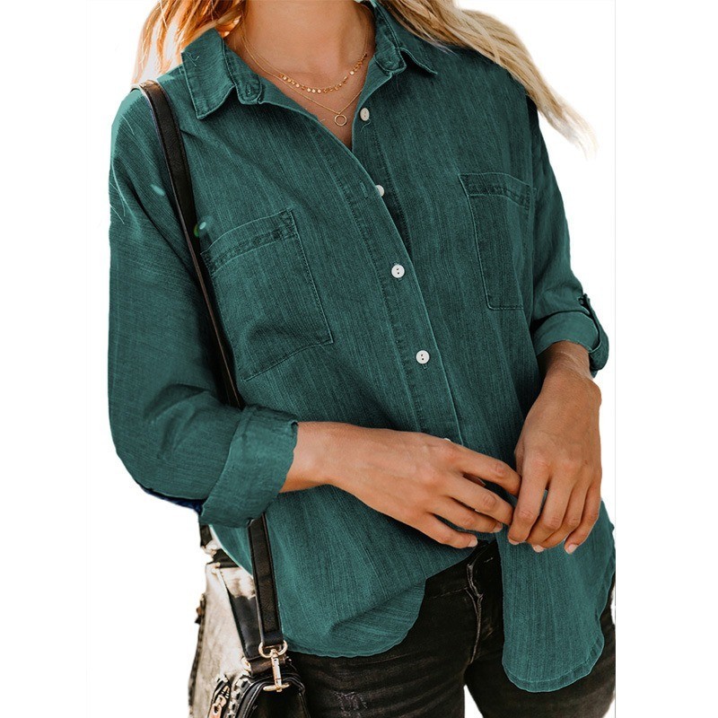 Women's Denim Shirt Shacket Jacket Oversized Long Sleeve Casual Blouse Top UK