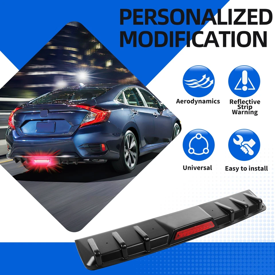 For 7 Series 750i 740i Rear Bumper Diffuser Lip + Brake LED Light Gloss Black - Image 2 of 4