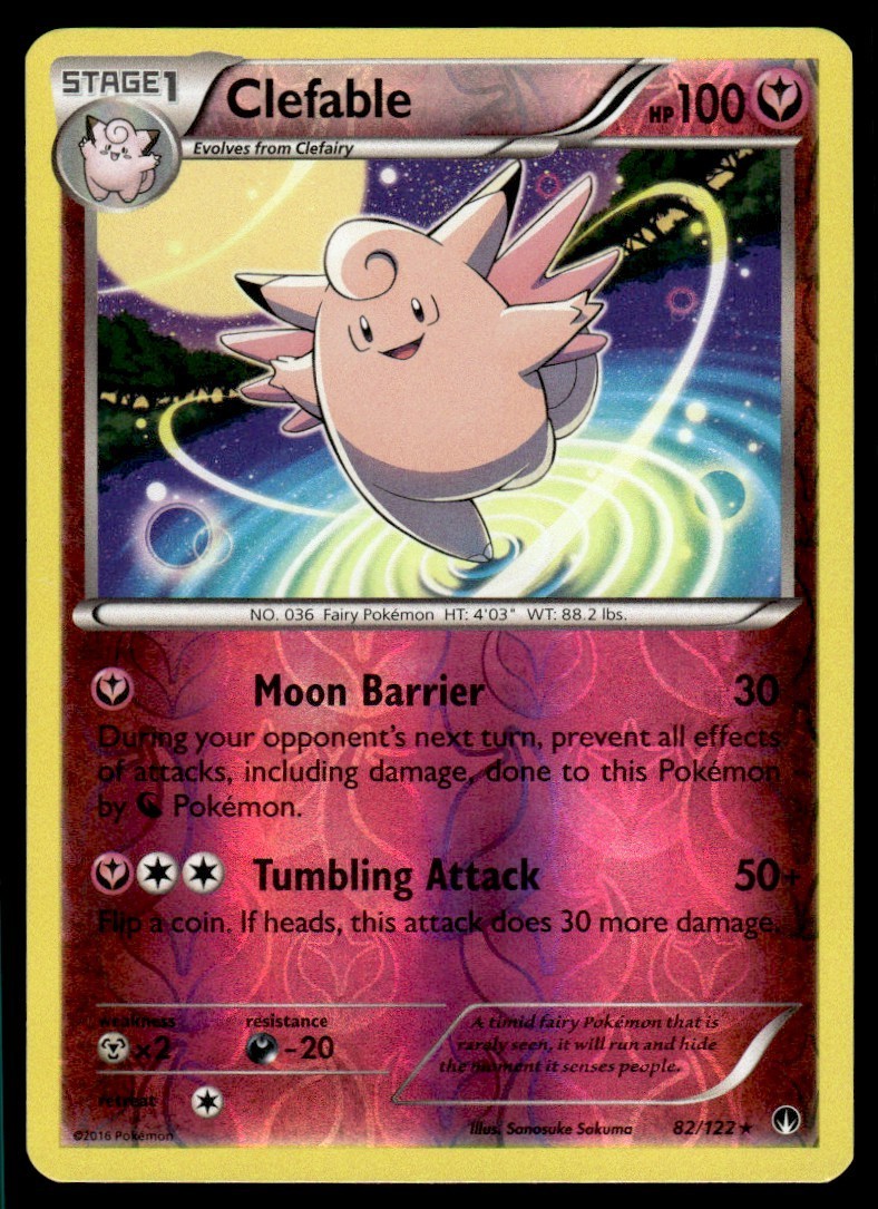 2016 Pokemon XY Breakpoint Reverse Holo Stage 1 Clefable 82/122