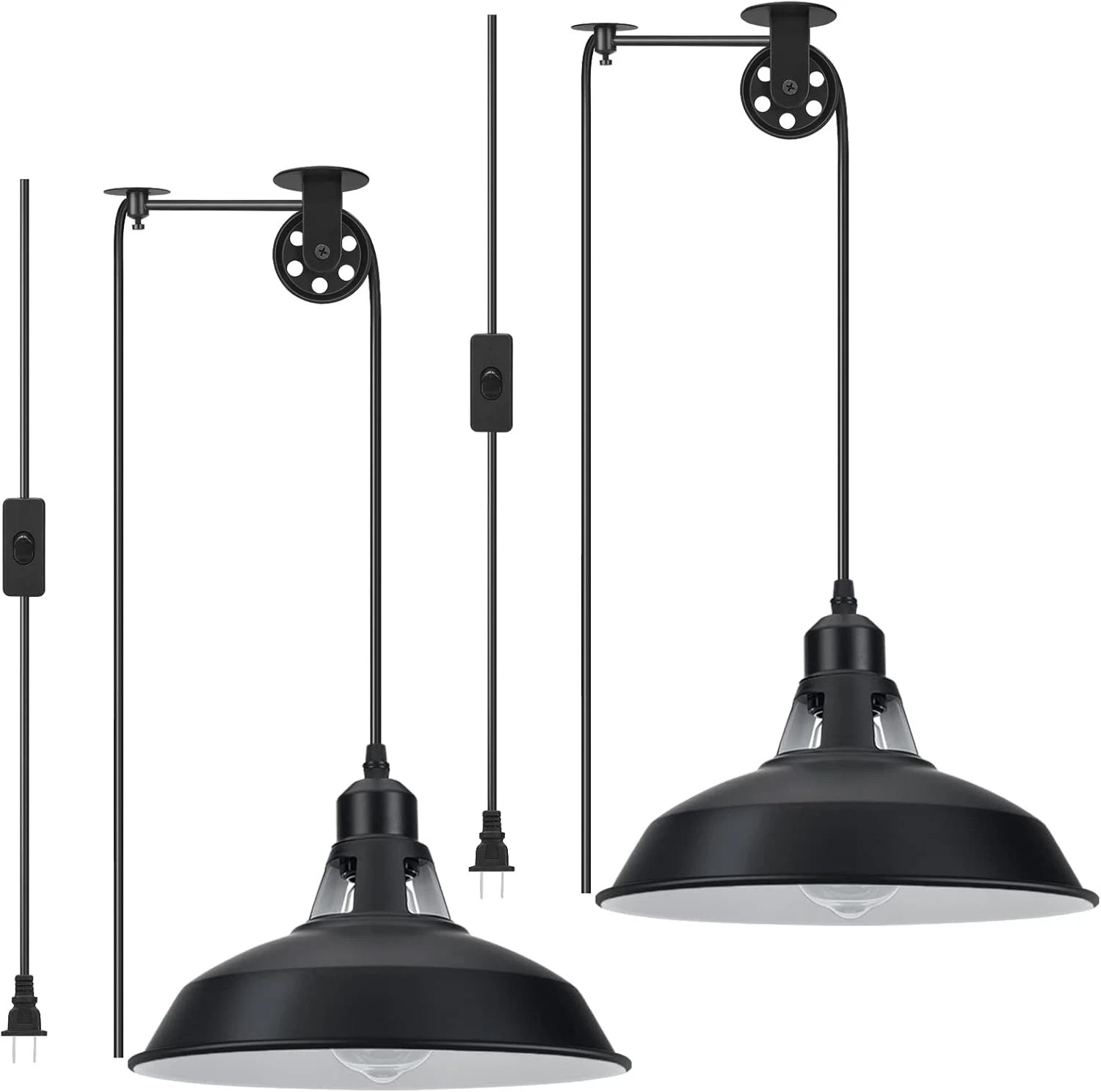 Plug in Pendant Light, Hanging Lamp with Black Barn Pendant Lighting with 14.76F