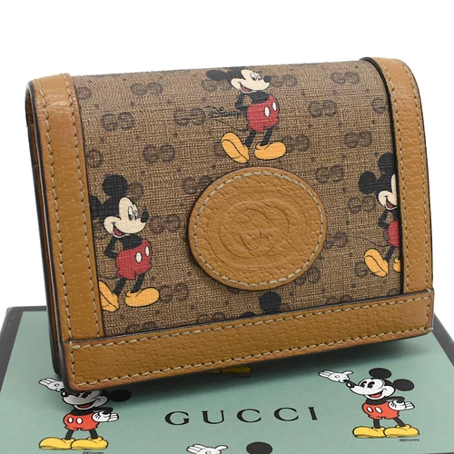 Gucci Disney Portefeuille Bifold 602534 Gg Suprême Pvc Cuir Camel Mickey
