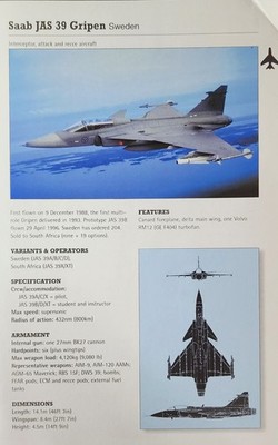 Saab JAS 39 Gripen Plane Picture Original Vtg Aircraft Article Detail Sheet  