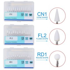 12Pcs/Box Dental White Stone High Speed Polishing Burs FG Cone/Flame/Round Shape