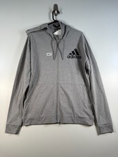 BNWT Adidas Mens Full Zip Sports Trefoil Sweatshirt Hoodie Gray Sz Large 23x29.5