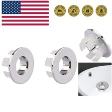 Sink Basin Trim Overflow Cover Brass Insert in Hole Round Caps Chrome 2 PCS