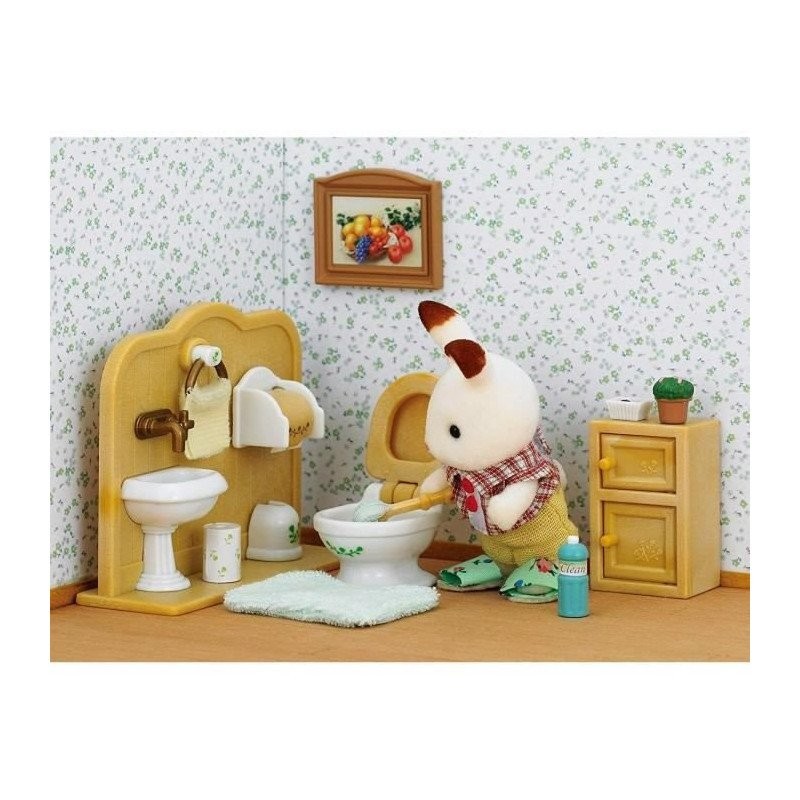 Set Lapin Chocolat et Toilettes Sylvanian 5015 aux détails soignés et éléments articulés