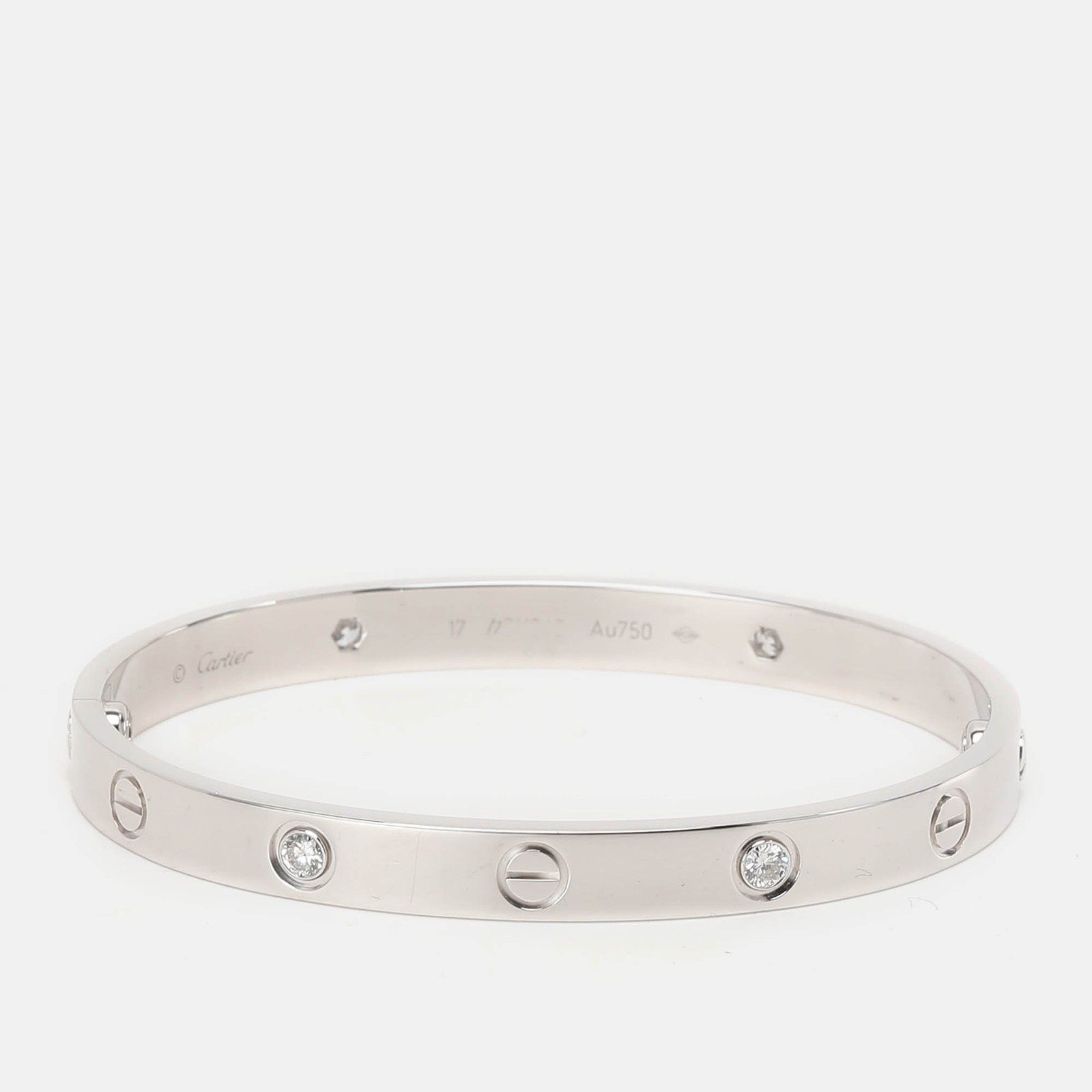Cartier 18K White Gold Diamond Love Bangle Bracelet Size 17