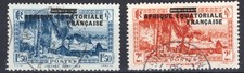 French Equatorial Africa 1936 AEF Ovpt on 1f50 and 2f Gabon defins, vf cds used