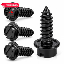 License Plate Screws With Rustproof Finish - 4 Pack Black Zinc Plated
