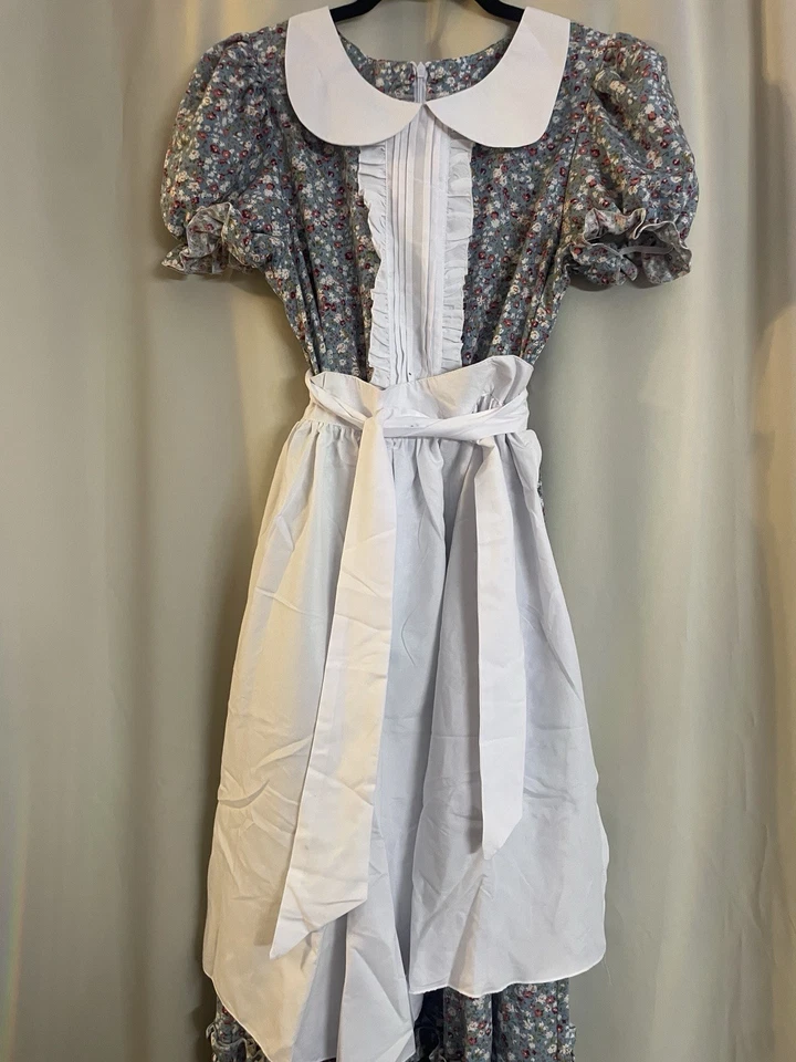 Woman Pioneer Colonial Dress Floral Prairie Dresses Pilgrim Costume 3pcs, Size S - Image 4 of 4
