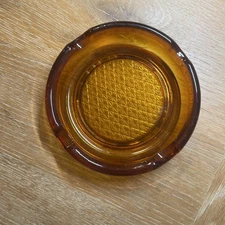 Vintage Amber Brown 6" Round Ash tray Cigar Cigarette Mid Century Glass Ashtray 