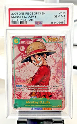 2025 ONE PIECE OP13- 118 CARRYING ON HIS WILL MONKEY D LUFFY SEC ALT ART PSA 10