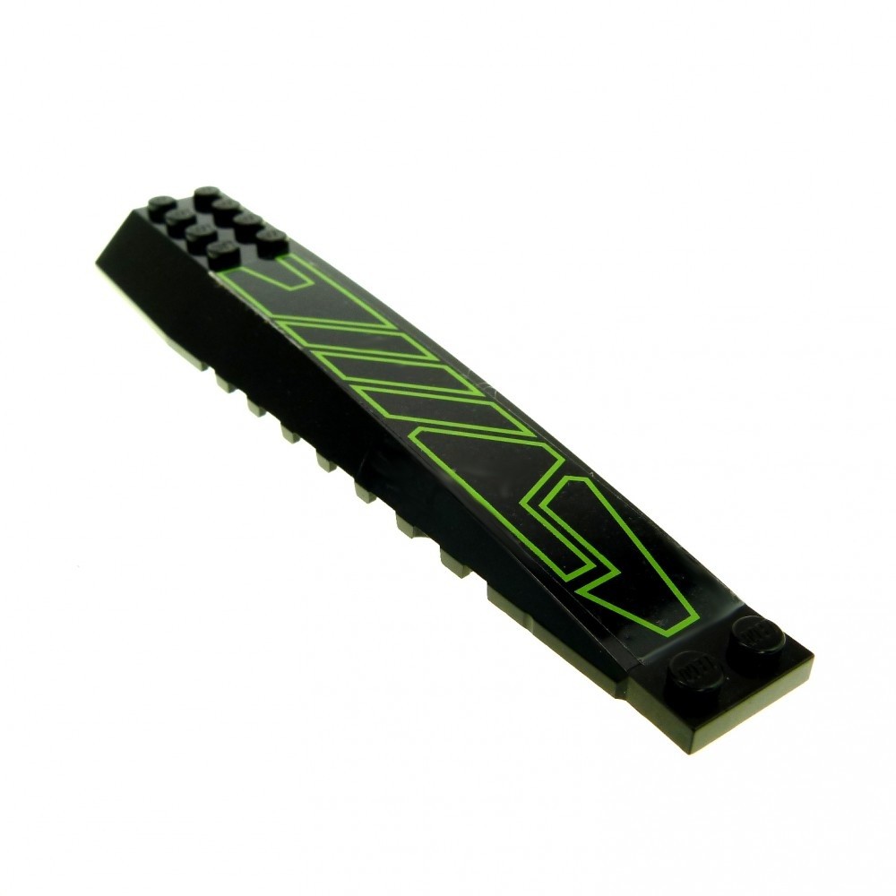 1x Lego Wedge Wing Plate 16x4x1 Black Slope Sticker Light Green 45301pb005