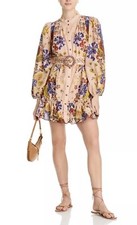 FARM Rio Beauty Bouquet Puff-Sleeve Mini Dress Sz L Pink Long Sleeve NWT $230