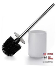 Ceramic Toilet Brush and Holder Set, Toilet Bowl Cleaner Brush  1 Matt White