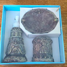 3-Piece Grayish Resin Bathroom Accessory Set Soap Dish Dispenser Tumbler