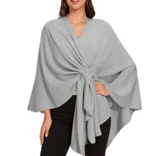 Shawl Wraps for Women Elegant Soft Cross Front Poncho Sweater Knitted Cape fo...
