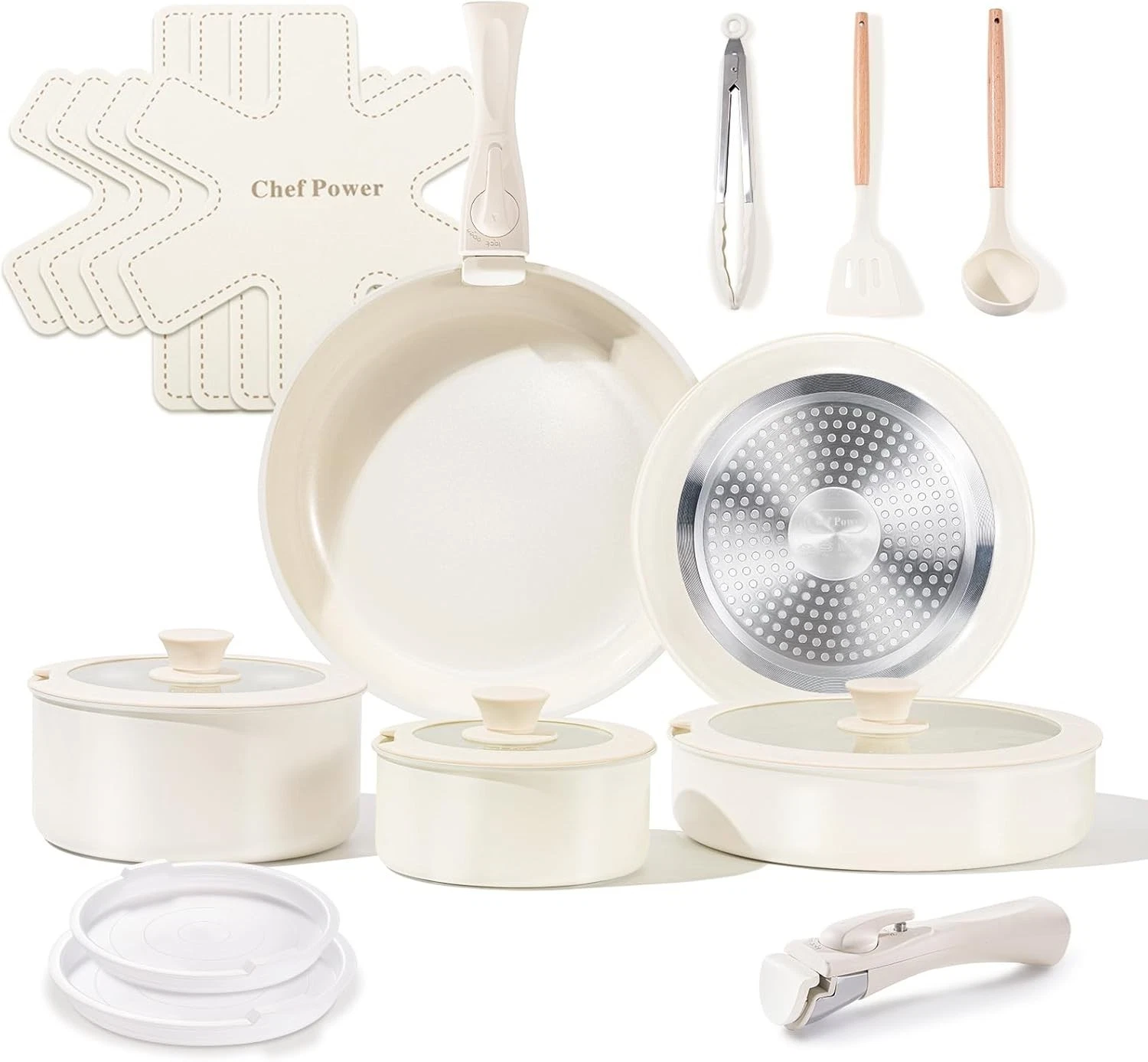 Ceramic Cookware Set Non Toxic W/ Detachable Handles Healthy Nonstick Pans