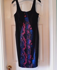 Fashion Union Black Bodycon Party Dress, Pink/Blue Front Panel, New, Size UK 12
