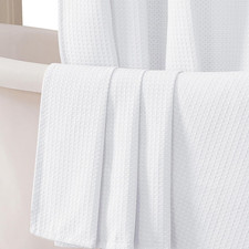 White Shower Curtain 84 Inches Extra Long, Waffle Weave Heavy Fabric Shower Curt