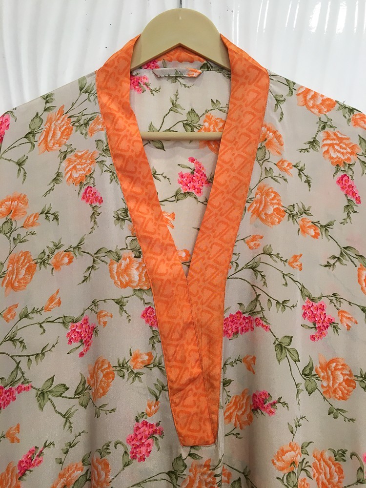 Satin Kaftan Off-White Loose fit Silk Maxi Dress Resort Wear Night Gown MFN1079 thumbnail 3