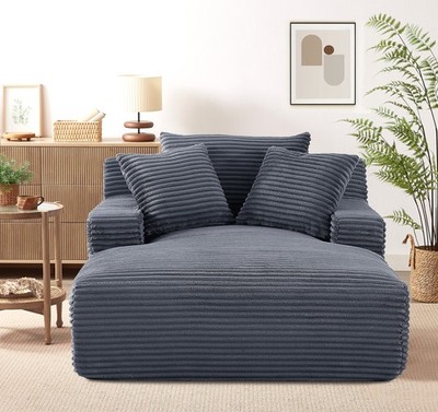 Oversized Chaise Lounge Chair Corduroy Cozy Sleeper Sofa,Modern Comfy Couch Grey
