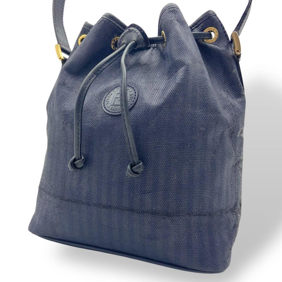 Fendi Navy Blue Logo Embossed Nylon Crossbody Bag Authentic Excellent Condition