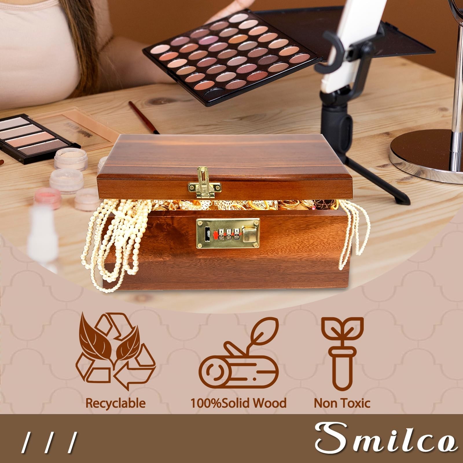 Smilco Wooden Storage Box with Hinged Lid Acacia Wood Hand-Crafted Wooden Box...