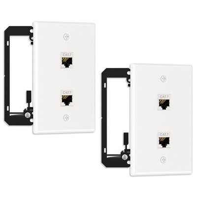 FGB 2 Pack Ethernet Wall Plate, 2 Port Keystone Wall Plate with Bracket and Cat7