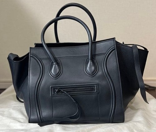 CELINE Luggage Phantom Black Leather Tote Handbag w/Dust Bag Authentic
