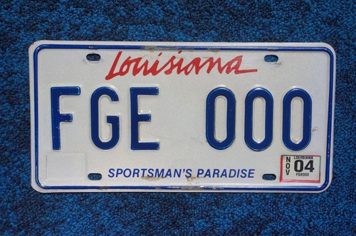 2004 Louisiana License Plate # FGE 000