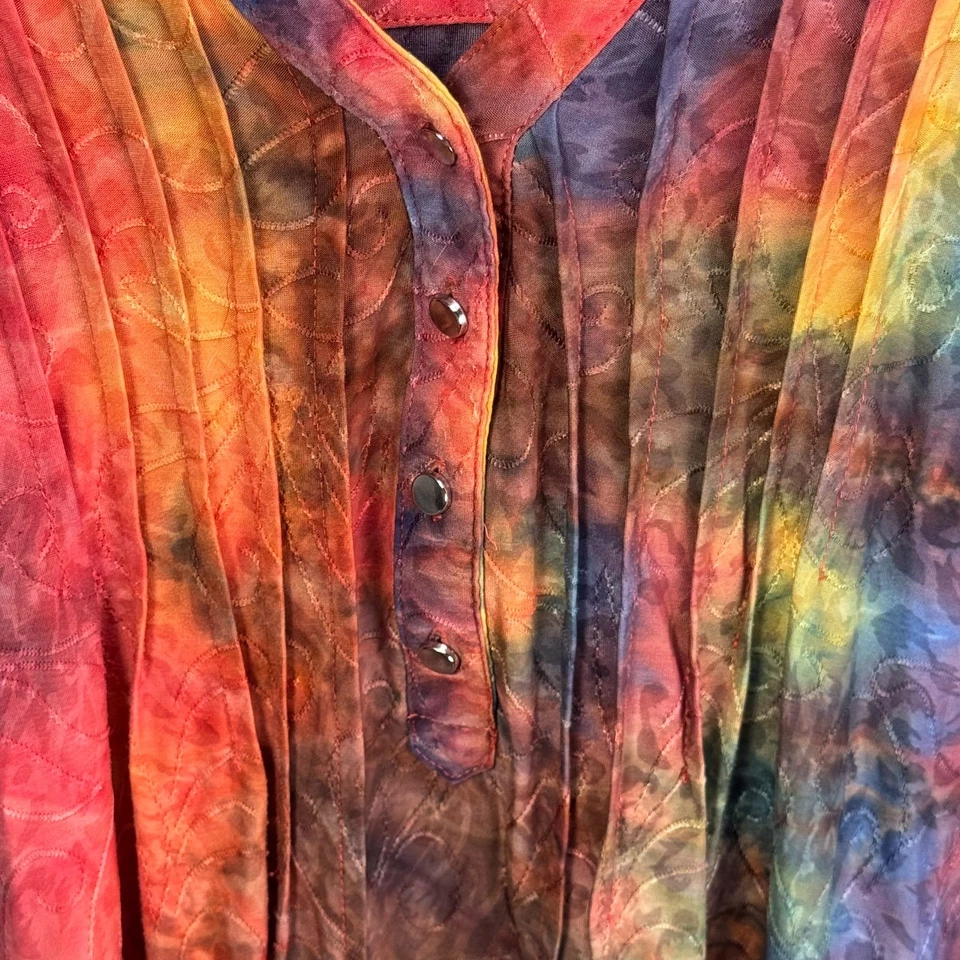 Top túnica asimétrica bordada tie-dye plisada New Directions XL Lagenlook Art Foto 2 de 4
