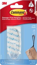 Command Large Hook, Pack 1 Hook and 2 Adhesive Strips, Transparent - Damage Free 5.75 per strip