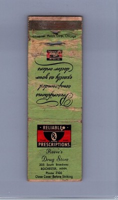MN Rochester Reeve's Drug Store Reliable Prescriptions Vintage 1940s