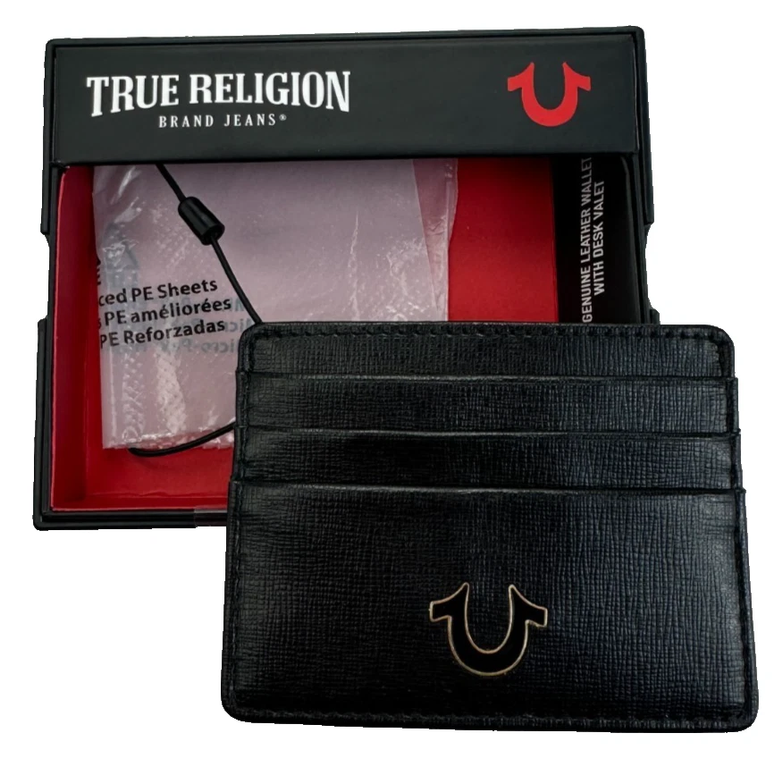 Nuevo estuche para tarjetas de cuero herradura Zoyla marca True Religion negro Foto 2 de 4