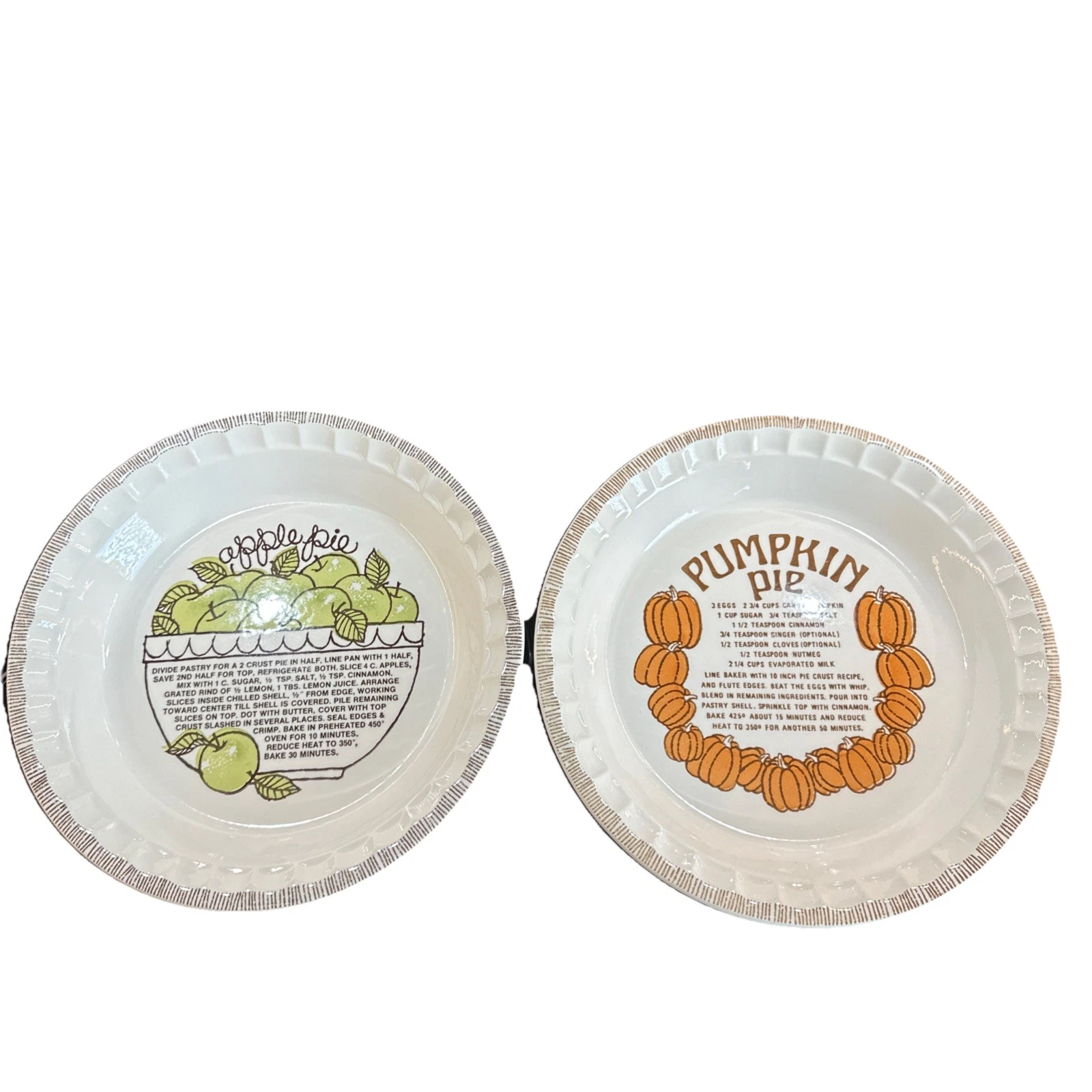 2 Royal China Deep Dish Pie Plates 11" Country Harvest + Recipe: PUMPKIN & APPLE