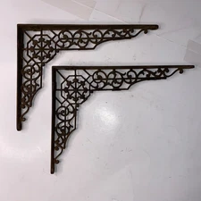 Antique Victorian Pair of Matching Cast Iron Shelf Brackets